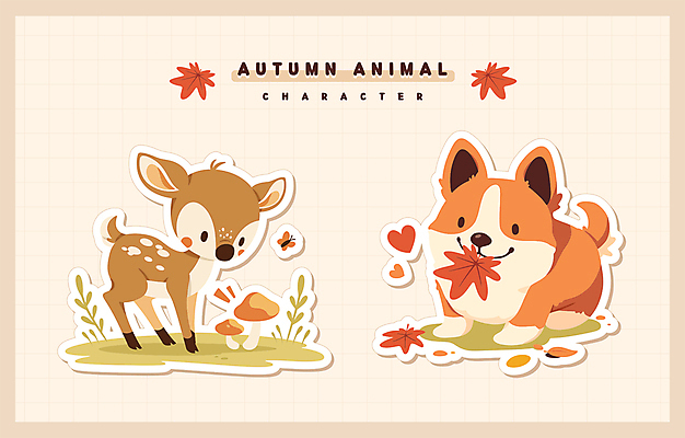 동물캐릭터 낙엽 일러스트 사슴 사람없음 귀여움 버섯 가을 강아지 오브젝트 베이지색 일러캐릭터 AI파일 동물 캐릭터 계절 컬러 컨셉 잎 포유류 반려동물 개 파일형식 벡터