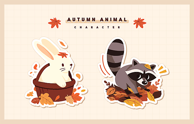 동물캐릭터 낙엽 일러스트 사람없음 바구니 귀여움 가을 토끼 오브젝트 베이지색 라쿤 일러캐릭터 AI파일 동물 캐릭터 계절 컬러 컨셉 잎 포유류 반려동물 너구리 파일형식 벡터