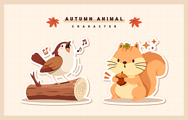 동물캐릭터 낙엽 일러스트 노래 사람없음 귀여움 가을 오브젝트 다람쥐 참새 도토리 베이지색 일러캐릭터 AI파일 동물 캐릭터 계절 음악 컬러 컨셉 잎 조류 견과류 설치류 파일형식 벡터