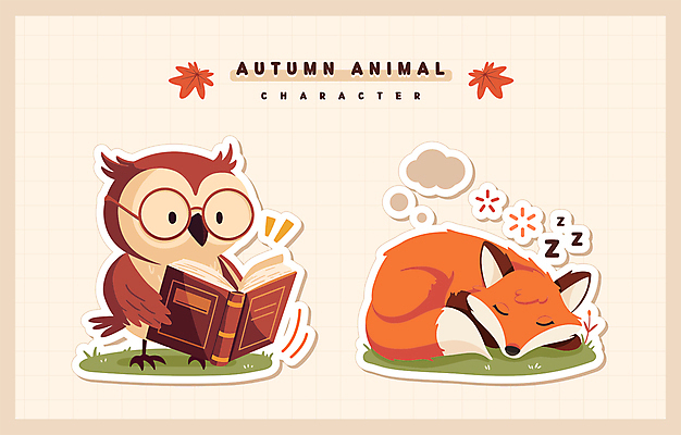 동물캐릭터 낙엽 일러스트 들기 사람없음 책 독서 귀여움 가을 잠 스마트 읽기 오브젝트 여우 올빼미 베이지색 일러캐릭터 AI파일 동물 캐릭터 계절 컬러 컨셉 잎 포유류 모션 조류 파일형식 벡터