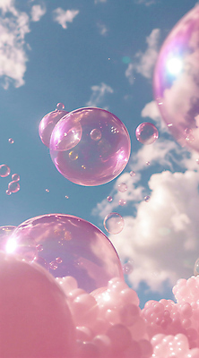 JPG 구름 편집이미지 분홍색 하늘 사람없음 비눗방울 감성 버블 편집실사 AI컴퓨터그래픽 AI콘텐츠 자연요소 컬러 컨셉 CG 파일형식