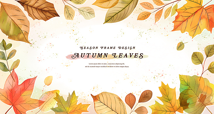 PSD 단풍 낙엽 일러스트 수채화 프레임 사람없음 주황색 가을 카피스페이스 국내일러스트 계절 컬러 잎 공백 파일형식