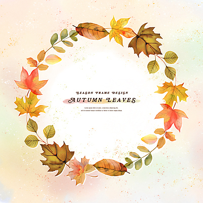 PSD 단풍 낙엽 일러스트 수채화 프레임 사람없음 주황색 가을 카피스페이스 국내일러스트 계절 컬러 잎 공백 파일형식