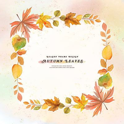 PSD 단풍 낙엽 일러스트 수채화 프레임 사람없음 주황색 가을 카피스페이스 국내일러스트 계절 컬러 잎 공백 파일형식