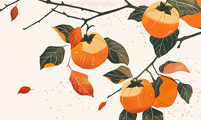 PSD 전통 낙엽 일러스트 나뭇잎 이벤트 사람없음 추석 주황색 가을 나뭇가지 단감 국내일러스트 나무 계절 명절 컬러 잎 감 파일형식