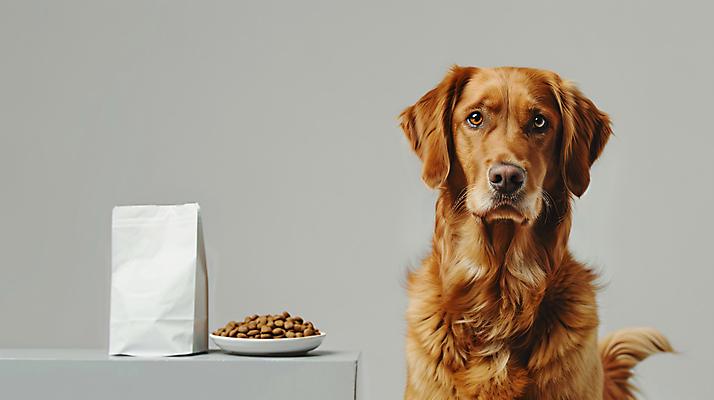 JPG 편집이미지 디자인 사람없음 갈색 귀여움 개 리트리버 패키지 개밥그릇 개사료 카피스페이스 편집실사 AI포토 AI콘텐츠 그릇 컬러 컨셉 포유류 공백 먹이 CG 애견용품 파일형식