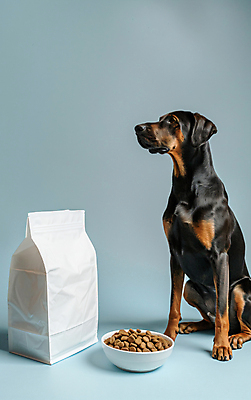 JPG 편집이미지 디자인 사람없음 파란색 귀여움 개 패키지 개밥그릇 개사료 카피스페이스 편집실사 AI포토 AI콘텐츠 그릇 컬러 컨셉 포유류 공백 먹이 CG 애견용품 파일형식