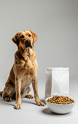 JPG 편집이미지 디자인 사람없음 갈색 귀여움 개 리트리버 패키지 개밥그릇 개사료 카피스페이스 편집실사 AI포토 AI콘텐츠 그릇 컬러 컨셉 포유류 공백 먹이 CG 애견용품 파일형식