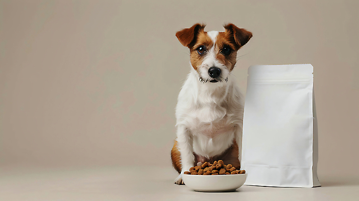 JPG 편집이미지 디자인 사람없음 갈색 귀여움 개 패키지 개밥그릇 개사료 카피스페이스 편집실사 AI포토 AI콘텐츠 그릇 컬러 컨셉 포유류 공백 먹이 CG 애견용품 파일형식