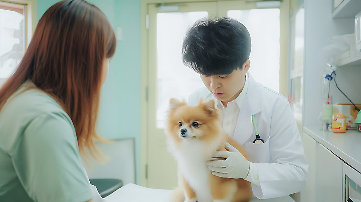 JPG 동물 편집이미지 여자 남자 청진기 병원 성인 두명 의사가운 강아지 상담 동물병원 수의사 입원 의료성형뷰티 성인만 쓰다듬기 편집실사 AI인물포토 AI콘텐츠 의학 의료기기 모션 사람 반려동물 의사 가운 개 CG 파일형식 AI포토