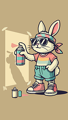 일러스트 벽지 두건 들기 사람없음 선글라스 유행 토끼 화려 낙서 토끼캐릭터 주머니손 스프레이 베이지색 스프레이락카 힙스터 Y2K 국내일러스트 AI파일 패션 안경 컬러 동물캐릭터 컨셉 포유류 모션 반려동물 파일형식 벡터