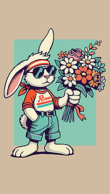 꽃다발 일러스트 두건 들기 사람없음 선글라스 유행 토끼 화려 토끼캐릭터 주머니손 베이지색 힙스터 Y2K 국내일러스트 AI파일 패션 꽃 안경 컬러 동물캐릭터 컨셉 포유류 모션 반려동물 파일형식 벡터