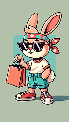일러스트 두건 들기 사람없음 선글라스 쇼핑백 유행 토끼 화려 토끼캐릭터 주머니손 민트색 힙스터 Y2K 국내일러스트 AI파일 패션 안경 컬러 동물캐릭터 컨셉 가방 포유류 모션 반려동물 파일형식 벡터