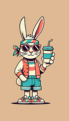 음료 일러스트 두건 들기 사람없음 컵 선글라스 유행 토끼 화려 토끼캐릭터 주머니손 베이지색 힙스터 Y2K 국내일러스트 AI파일 식기 패션 안경 컬러 동물캐릭터 컨셉 포유류 모션 반려동물 파일형식 벡터