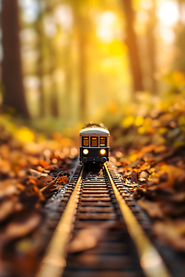 JPG 나무 편집이미지 여행 낙엽 사람없음 장난감 모형 일몰 기찻길 미니어처 기차 가을 저녁 숲 기차모형 편집실사 AI포토 AI콘텐츠 식물 계절 육상교통 잎 대중교통 노을 야간 CG 파일형식