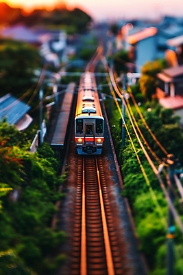 JPG 나무 편집이미지 여행 주택 사람없음 장난감 모형 노을 기찻길 미니어처 기차 도시 저녁 기차모형 편집실사 AI포토 AI콘텐츠 자연요소 식물 육상교통 대중교통 건물 야간 CG 파일형식