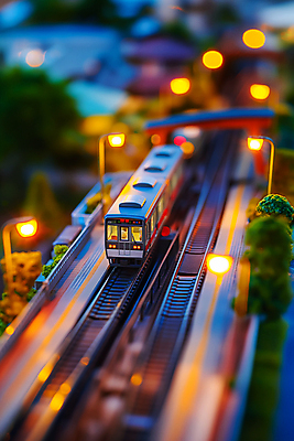JPG 나무 편집이미지 가로등 사람없음 빛 장난감 모형 기찻길 미니어처 기차 저녁 숲 기차모형 편집실사 AI포토 AI콘텐츠 식물 공공시설 육상교통 대중교통 야간 CG 파일형식
