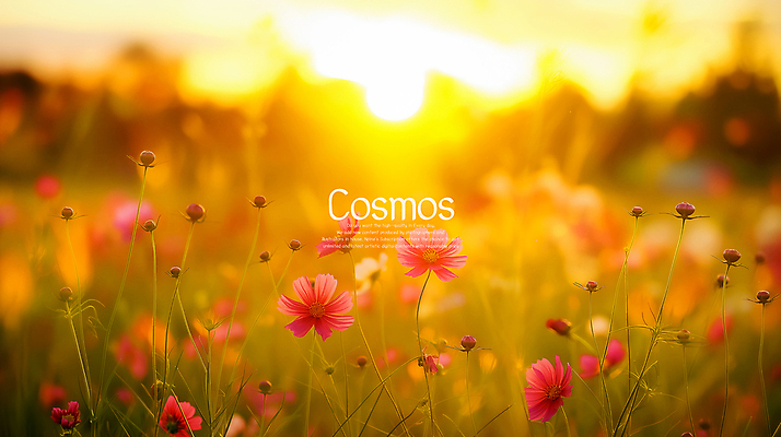 PSD 편집이미지 사람없음 햇빛 노을 주황색 가을 코스모스 카피스페이스 이미지편집 편집실사 자연요소 계절 꽃 컬러 태양 공백 CG 파일형식