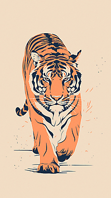 한마리 야생동물 일러스트 그림자 사람없음 걷기 주황색 호랑이 심플 멸종위기동물 국내일러스트 멸종위기종 AI파일 동물 1 컬러 포유류 모션 파일형식 벡터