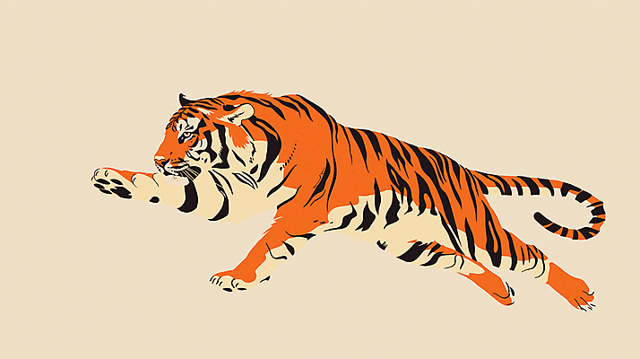 한마리 야생동물 일러스트 사람없음 점프 주황색 호랑이 심플 멸종위기동물 국내일러스트 멸종위기종 AI파일 동물 1 컬러 포유류 모션 파일형식 벡터