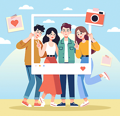 전신 구름 여자 남자 행복 일러스트 윙크 미소 여러명 성인 친구 촬영 셀프카메라 브이 폴라로이드 테이프 폴라로이드사진 다리들기 소셜네트워크 성인만 인증샷 국내일러스트 AI파일 자연요소 감정 다수 관계 모션 문구용품 표정 사람 손짓 카메라 사진촬영 인증 합성어 파일형식 벡터