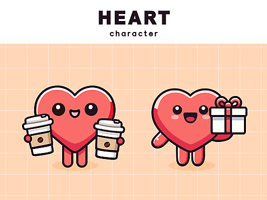 캐릭터 일러스트 미소 들기 사람없음 선물상자 귀여움 하트 커피잔 만화 일러캐릭터 AI파일 모양 커피 컨셉 모션 잔 표정 선물 상자 파일형식 벡터