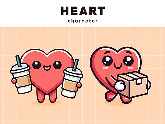 캐릭터 일러스트 미소 들기 사람없음 귀여움 하트 커피잔 만화 택배상자 일러캐릭터 AI파일 모양 커피 컨셉 모션 잔 표정 상자 택배 파일형식 벡터