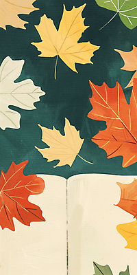 JPG 단풍 낙엽 일러스트 나뭇잎 사람없음 책 독서 가을 카피스페이스 국내일러스트 AI일러스트 AI콘텐츠 계절 잎 공백 파일형식