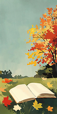 JPG 단풍 낙엽 일러스트 하늘 단풍나무 나뭇잎 그림자 잔디 사람없음 책 독서 가을 카피스페이스 국내일러스트 AI일러스트 AI콘텐츠 나무 식물 계절 잎 공백 파일형식