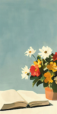 JPG 꽃 화분 일러스트 사람없음 책 파란색 독서 가을 카피스페이스 국내일러스트 AI일러스트 AI콘텐츠 식물 계절 컬러 공백 파일형식