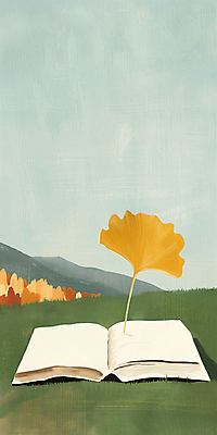 JPG 나무 일러스트 산 잔디 사람없음 책 초록색 독서 가을 은행잎 카피스페이스 국내일러스트 AI일러스트 AI콘텐츠 식물 계절 컬러 잎 공백 파일형식