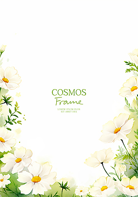 PSD 잎 꽃백그라운드 일러스트 수채화 사람없음 초록색 가을 코스모스 꽃프레임 카피스페이스 국내일러스트 식물 계절 꽃 컬러 백그라운드 프레임 공백 파일형식