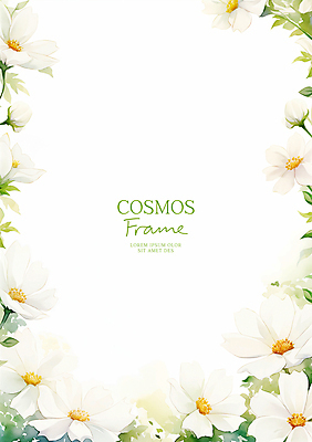 PSD 잎 꽃백그라운드 일러스트 수채화 사람없음 초록색 가을 코스모스 꽃프레임 카피스페이스 국내일러스트 식물 계절 꽃 컬러 백그라운드 프레임 공백 파일형식