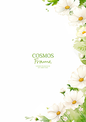 PSD 잎 꽃백그라운드 일러스트 수채화 사람없음 초록색 가을 코스모스 꽃프레임 카피스페이스 국내일러스트 식물 계절 꽃 컬러 백그라운드 프레임 공백 파일형식