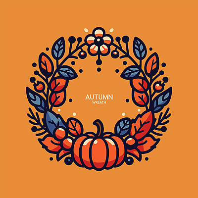 열매 줄기 단풍 낙엽 일러스트 자연 호박 나뭇잎 사람없음 장식 주황색 화환 가을 국내일러스트 AI파일 식물 계절 꽃 컬러 잎 채소 생태계 파일형식 벡터