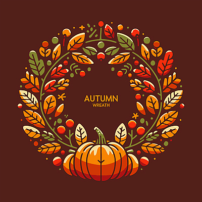열매 줄기 단풍 낙엽 일러스트 자연 호박 나뭇잎 사람없음 장식 주황색 화환 가을 국내일러스트 AI파일 식물 계절 꽃 컬러 잎 채소 생태계 파일형식 벡터