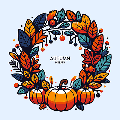 열매 줄기 단풍 낙엽 일러스트 자연 호박 나뭇잎 사람없음 장식 주황색 화환 가을 남색 국내일러스트 AI파일 식물 계절 꽃 컬러 잎 채소 생태계 파일형식 벡터