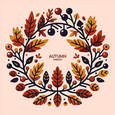 열매 줄기 단풍 낙엽 일러스트 자연 나뭇잎 사람없음 장식 주황색 화환 가을 국내일러스트 AI파일 식물 계절 꽃 컬러 잎 생태계 파일형식 벡터