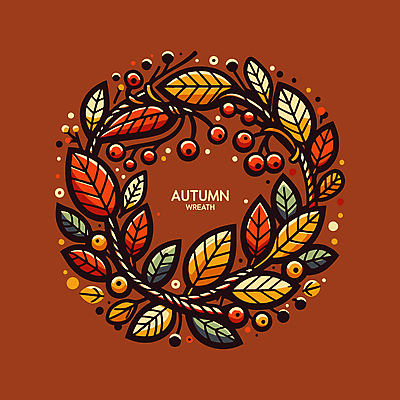 열매 줄기 단풍 낙엽 일러스트 자연 나뭇잎 사람없음 장식 주황색 화환 가을 국내일러스트 AI파일 식물 계절 꽃 컬러 잎 생태계 파일형식 벡터