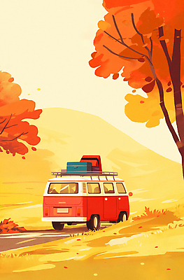 JPG 여행 단풍 낙엽 일러스트 자연 단풍나무 휴가 초원 사람없음 소풍 가을풍경 주황색 일몰 캠핑카 차박 국내일러스트 AI일러스트 AI콘텐츠 나무 컬러 잎 자동차 풍경 야외활동 노을 캠핑 생태계 파일형식 가을_계절