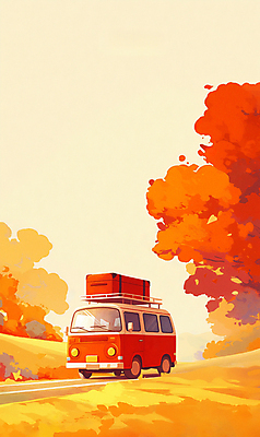 JPG 여행 단풍 낙엽 일러스트 자연 단풍나무 휴가 초원 사람없음 소풍 가을풍경 주황색 일몰 캠핑카 차박 국내일러스트 AI일러스트 AI콘텐츠 나무 컬러 잎 자동차 풍경 야외활동 노을 캠핑 생태계 파일형식 가을_계절