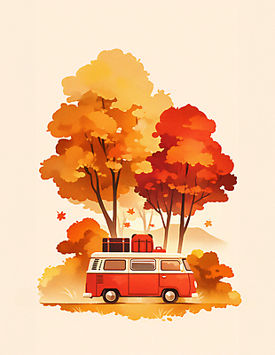 JPG 여행 단풍 낙엽 일러스트 자연 단풍나무 휴가 초원 사람없음 소풍 가을풍경 주황색 일몰 캠핑카 차박 국내일러스트 AI일러스트 AI콘텐츠 나무 컬러 잎 자동차 풍경 야외활동 노을 캠핑 생태계 파일형식 가을_계절