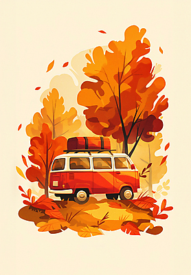 JPG 여행 단풍 낙엽 일러스트 자연 단풍나무 휴가 초원 사람없음 소풍 가을풍경 주황색 일몰 캠핑카 차박 국내일러스트 AI일러스트 AI콘텐츠 나무 컬러 잎 자동차 풍경 야외활동 노을 캠핑 생태계 파일형식 가을_계절