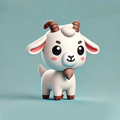 PSD 편집이미지 캐릭터 동물캐릭터 염소 뿔 사람없음 3D 귀여움 흰색 민트색 염소뿔 편집3D 동물 컬러 컨셉 포유류 디지털합성 파일형식