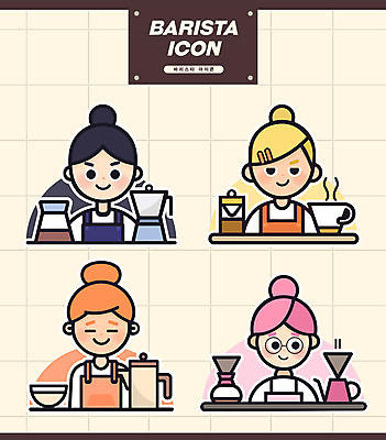 여자 커피 인물캐릭터 일러스트 주전자 웃음 여러명 상반신 성인 세트 귀여움 앞치마 커피잔 커피메이커 바리스타 아르바이트 핸드드립 성인여자만 일러캐릭터 AI파일 직업 캐릭터 음료 다수 컨셉 주방용품 잔 표정 사람 커피용품 여자만 성인만 파일형식 벡터
