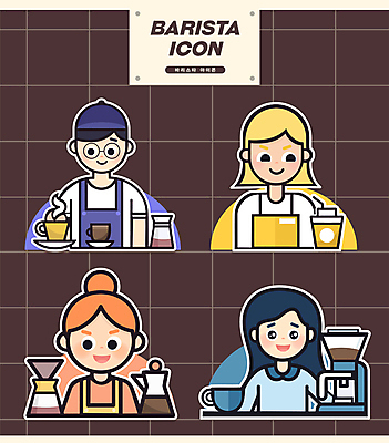 여자 남자 커피 인물캐릭터 일러스트 주전자 웃음 여러명 상반신 성인 세트 귀여움 앞치마 커피잔 커피메이커 바리스타 아르바이트 핸드드립 성인만 일러캐릭터 AI파일 직업 캐릭터 음료 다수 컨셉 주방용품 잔 표정 사람 커피용품 파일형식 벡터