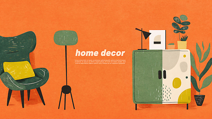 PSD 식물 화분 액자 거실 의자 일러스트 조명 실내 사람없음 장식 초록색 인테리어 주황색 모던 서랍장 질감 국내일러스트 디자인 컬러 가구 내부 파일형식