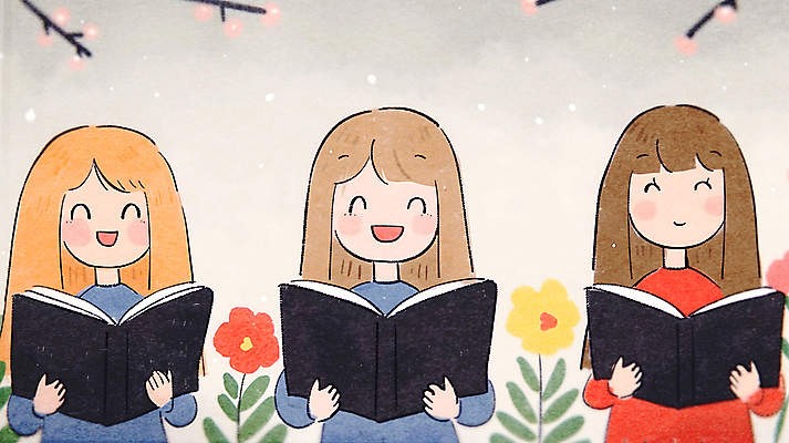 JPG 여자 꽃 행복 기독교 어린이 음악 일러스트 수채화 웃음 들기 소녀 상반신 세명 찬송가 손그림 찬양 합창 합창단 소녀만 국내일러스트 AI일러스트 AI콘텐츠 식물 감정 종교 노래 모션 문화예술 표정 사람 그룹 여자만 어린이만 파일형식