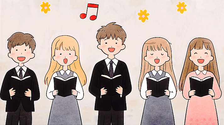 JPG 여자 남자 꽃 행복 기독교 어린이 음악 음표 일러스트 수채화 웃음 들기 소녀 소년 여러명 상반신 책 찬송가 손그림 찬양 합창 합창단 어린이만 국내일러스트 AI일러스트 AI콘텐츠 식물 기호 감정 종교 다수 노래 모션 문화예술 표정 사람 그룹 파일형식