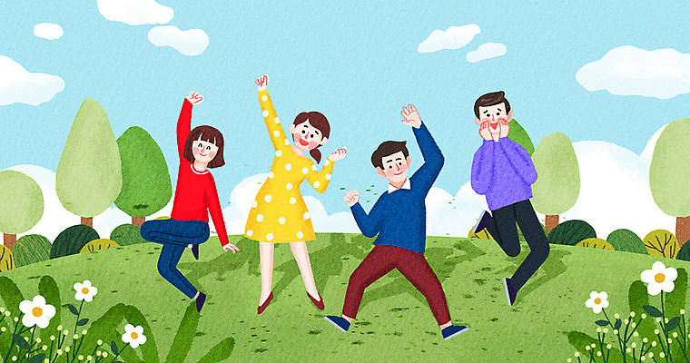 전신 PSD 나무 구름 여자 남자 꽃 어린이 일러스트 하늘 그림자 소녀 소년 잔디 여러명 야외 손들기 점프 산책 즐거움 풀숲 동산 어린이만 국내일러스트 자연요소 식물 감정 다수 모션 휴식 사람 숲 파일형식